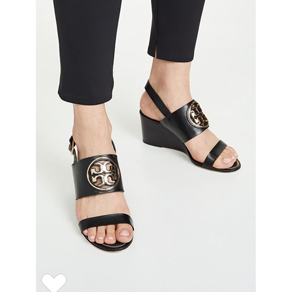 New Black Tory Burch Metal Miller 65mm Wedge Sandal size 8.5 - Picture 7 of 11